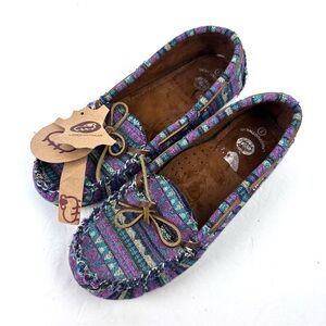 Lamo Sabrina Moccasin II Shoes 8 Tapestry Aztec Southwestern Slip‎ On Womens New